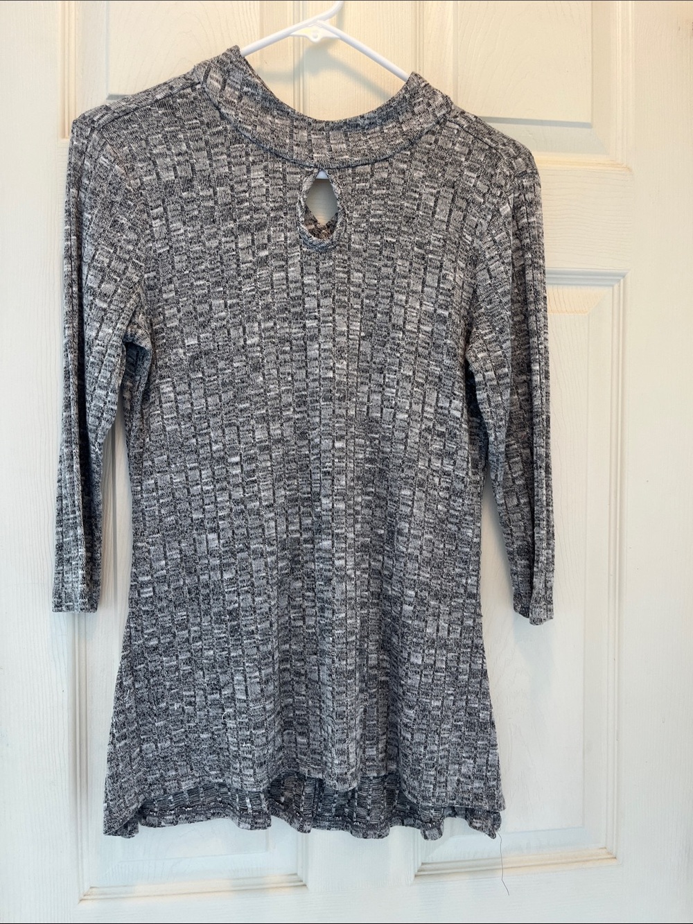NY Collection Gray Marled Knit Tunic with Keyhole Detail